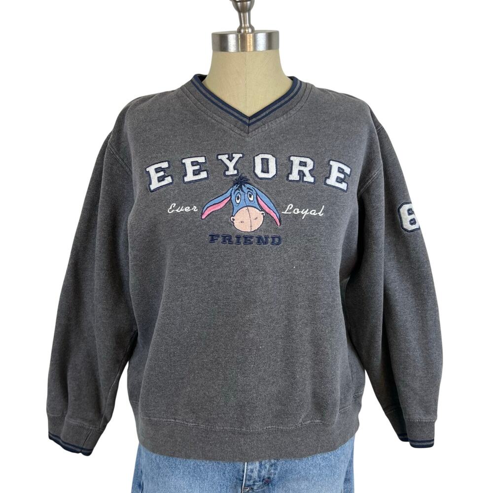 Vintage Disney 90's Y2K Eeyore Winnie The Pooh V-Neck Pullover Sweatshirt (XS)